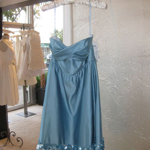 Bridesmaid dress, blue satin, size 8